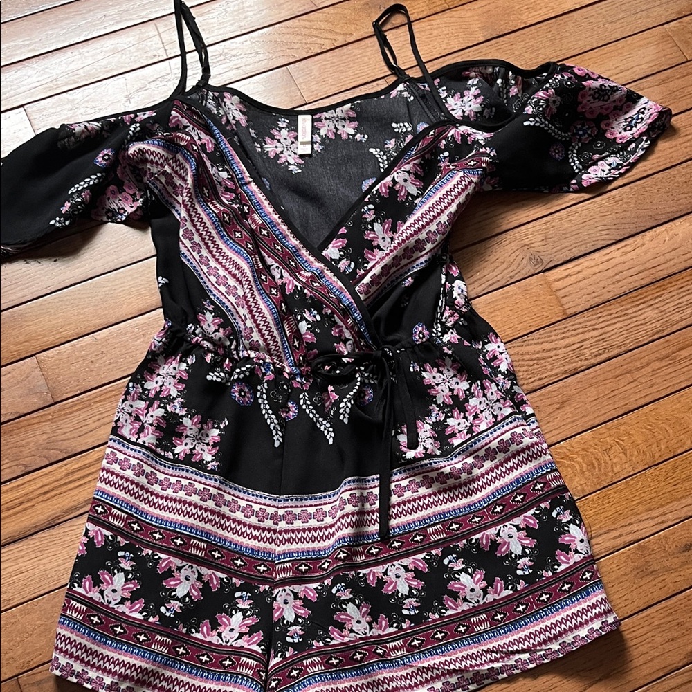 Romper with Black Floral Design